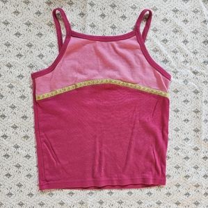 Y2K Pink Floral Stripe Colorblock Tank